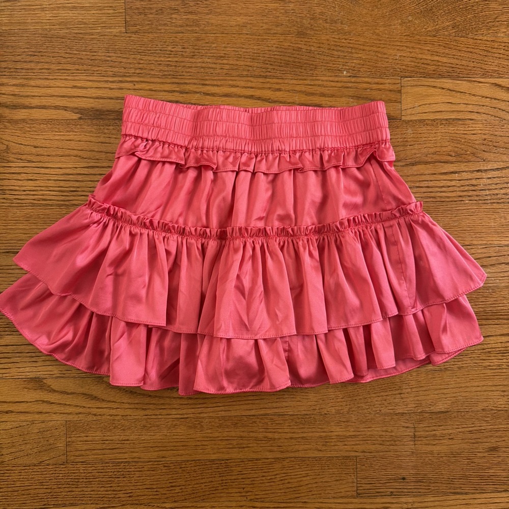 Cake for Dinner Women's Pink Satin Layered Ruffle Pull-On Mini Skirt Size M